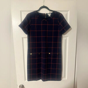 NWT- J.CREW FACTORY Plaid Blue Red Straight Pockets Zippered Short Dress. Size 2